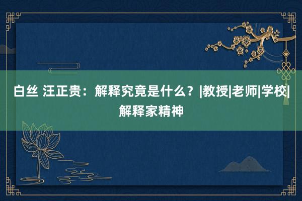 白丝 汪正贵：解释究竟是什么？|教授|老师|学校|解释家精神